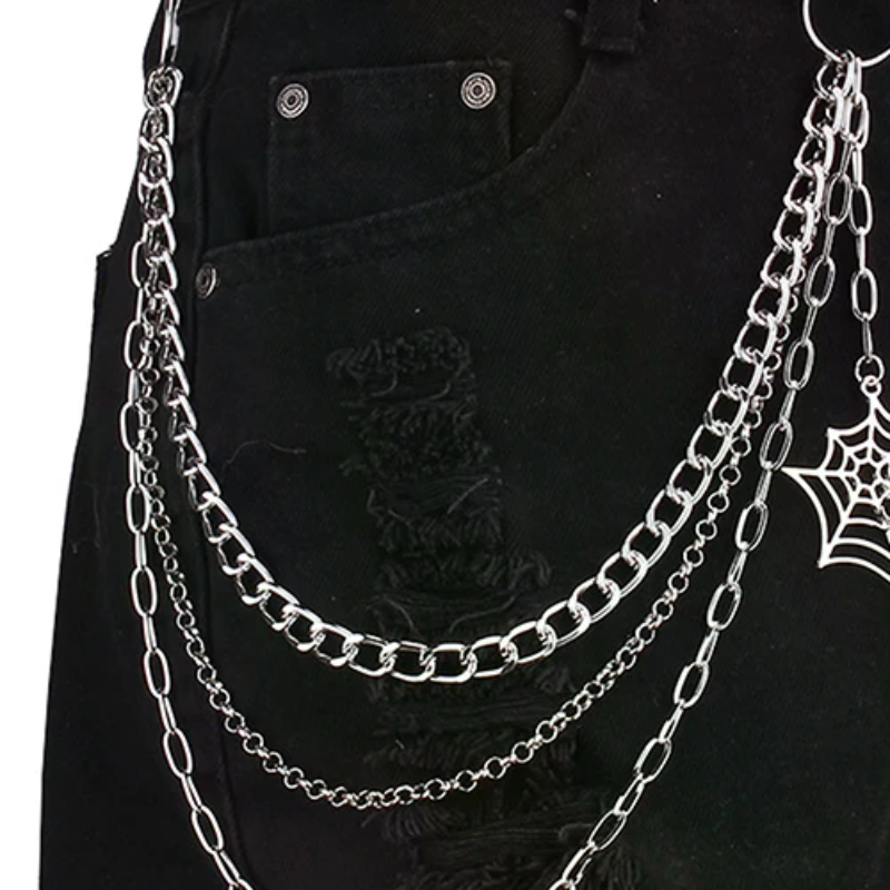 Men'S Fashion Jeans - Fashion Punk Metal Pants Chain Hip
