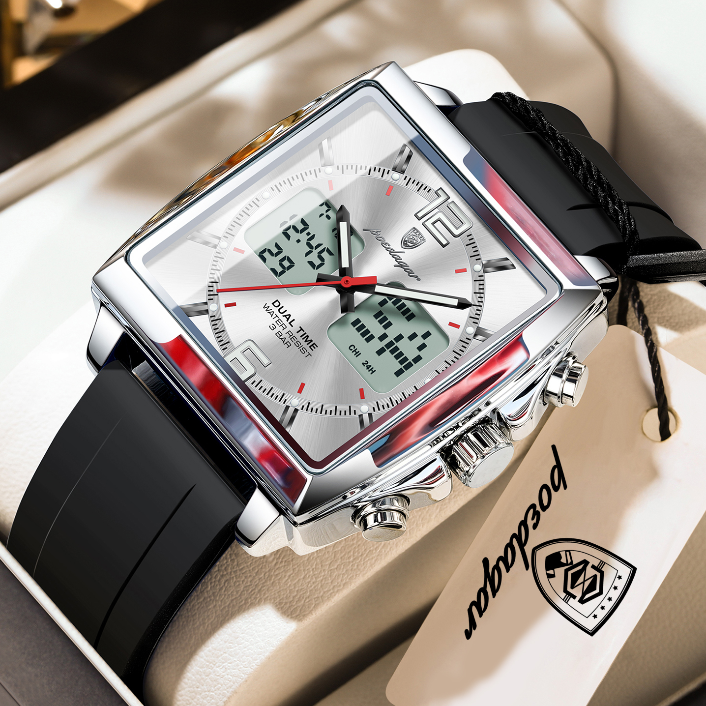 Men'S Fashion Zone - POEDAGAR Fashion Square Male Clock LED