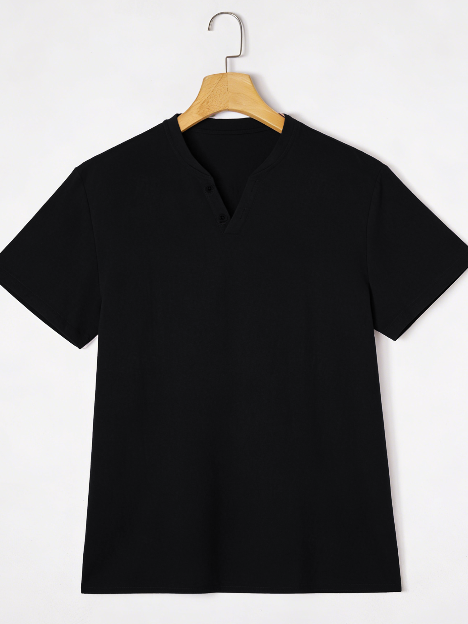 Elegant Black Henley Short-Sle - огляд і ціна Men Fashion Upper