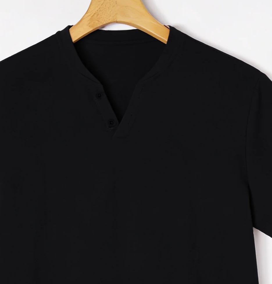 Elegant Black Henley Short-Sle - огляд і ціна Men Fashion Upper