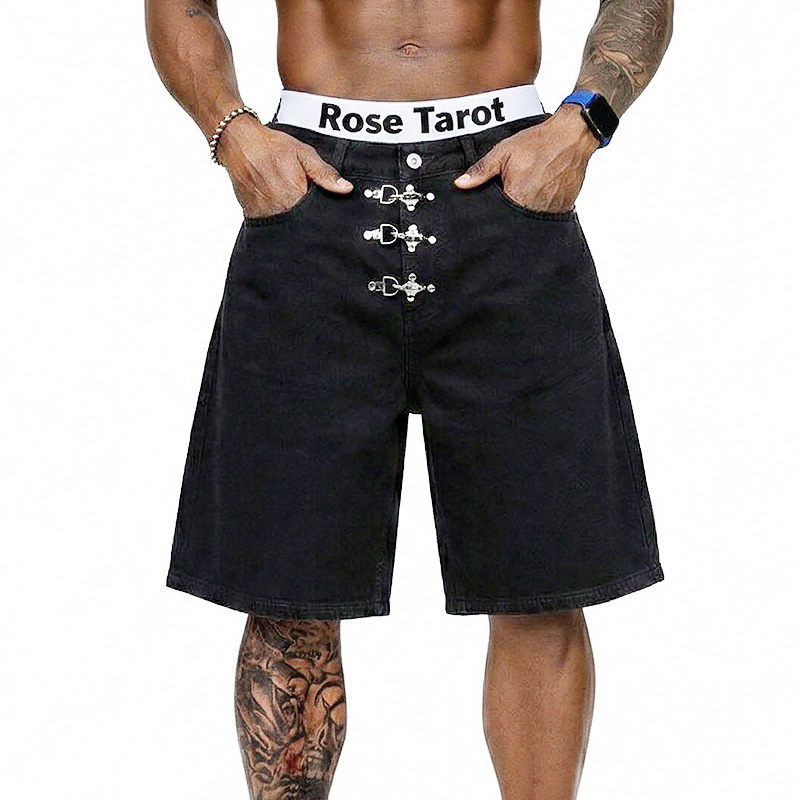 Metal Buckle Short Baggy Jeans - огляд і ціна Men'S Fashion Jeans