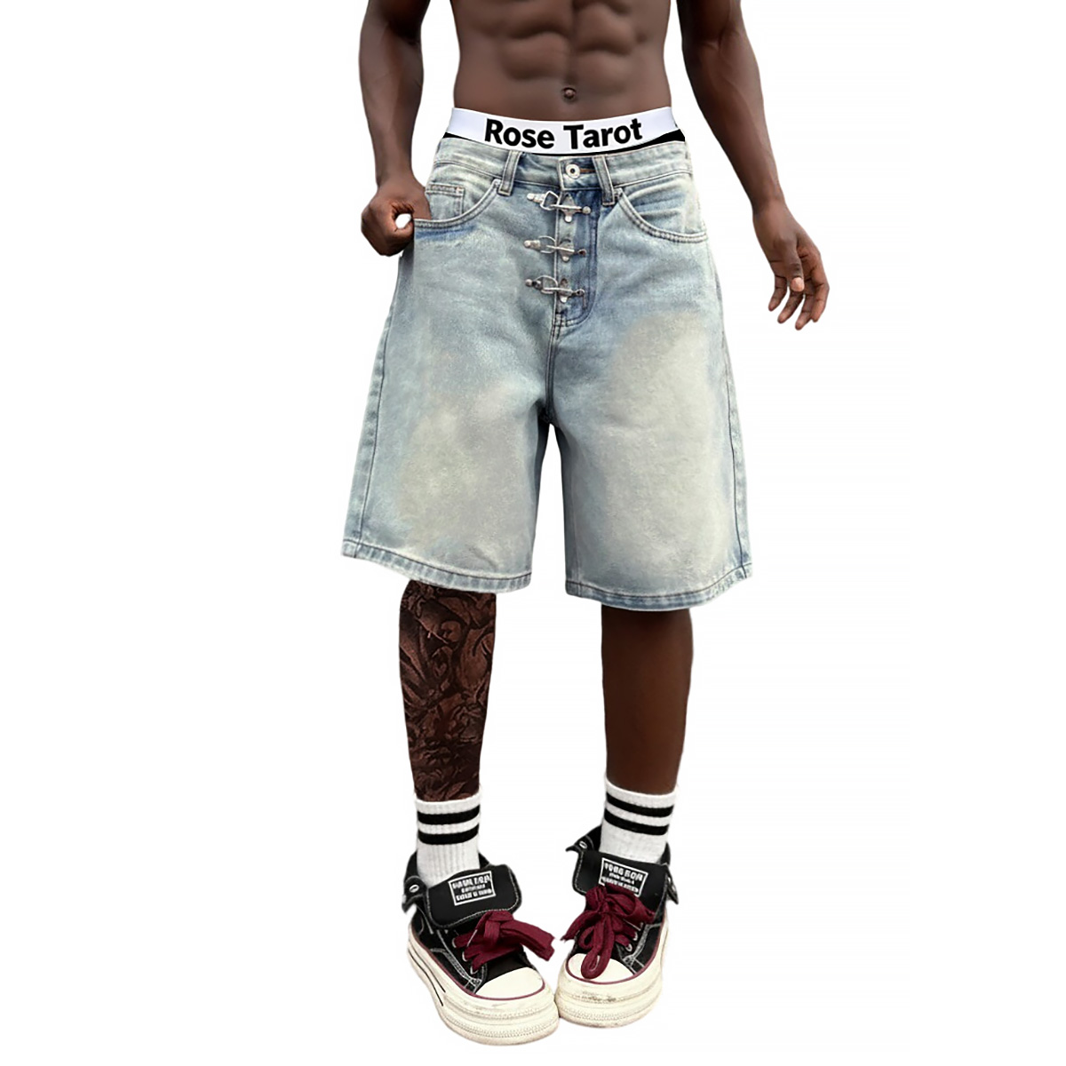 Metal Buckle Short Baggy Jeans - огляд і ціна Men'S Fashion Jeans