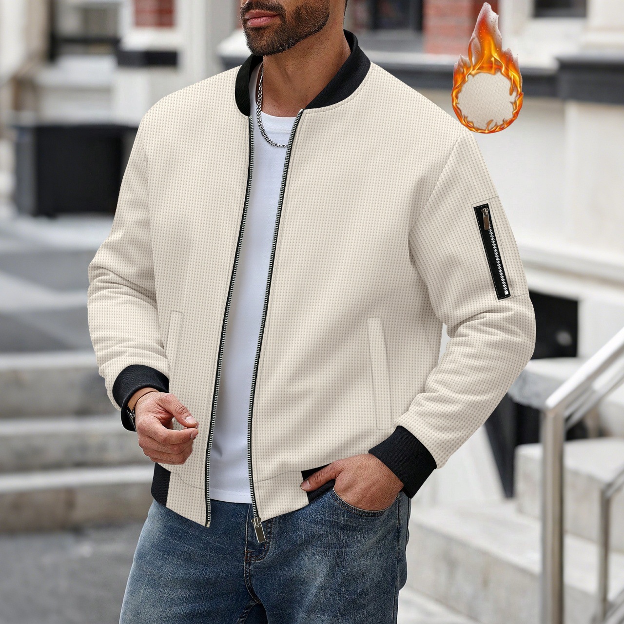 Men's Waffle Textured Thermal  - огляд і ціна Mens Fashion Bomber Jacket