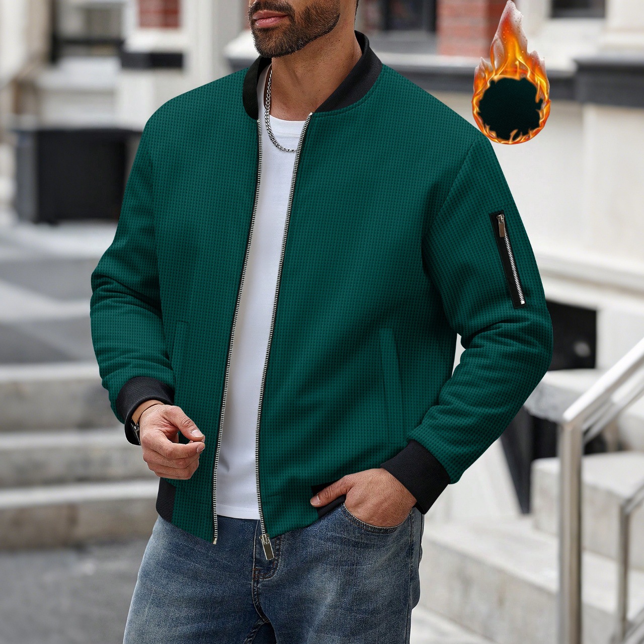 Men's Waffle Textured Thermal  - огляд і ціна Mens Fashion Bomber Jacket