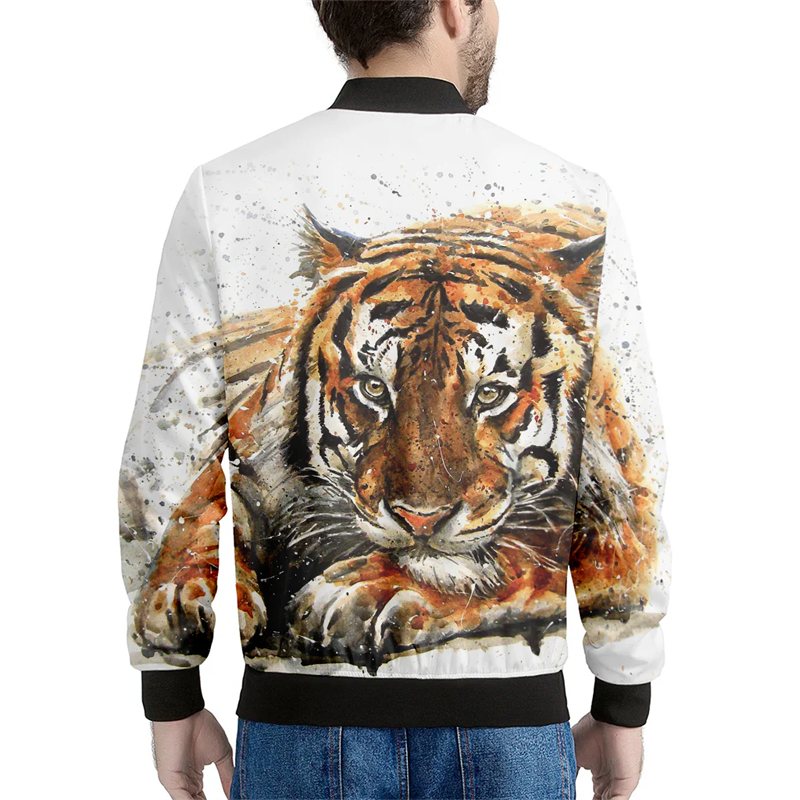 Forest Tiger Zip Coat 3D Print - огляд і ціна Mens Fashion Bomber Jacket
