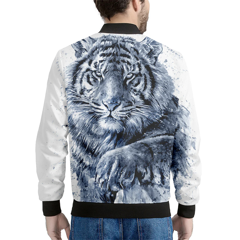 Forest Tiger Zip Coat 3D Print - огляд і ціна Mens Fashion Bomber Jacket