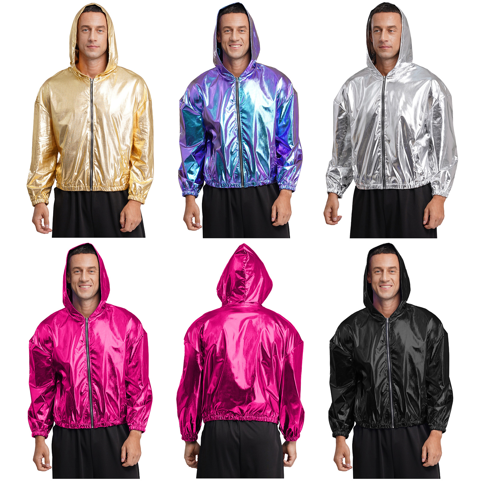 Mens Shiny Metallic Hooded Bom - огляд і ціна Mens Fashion Bomber Jacket