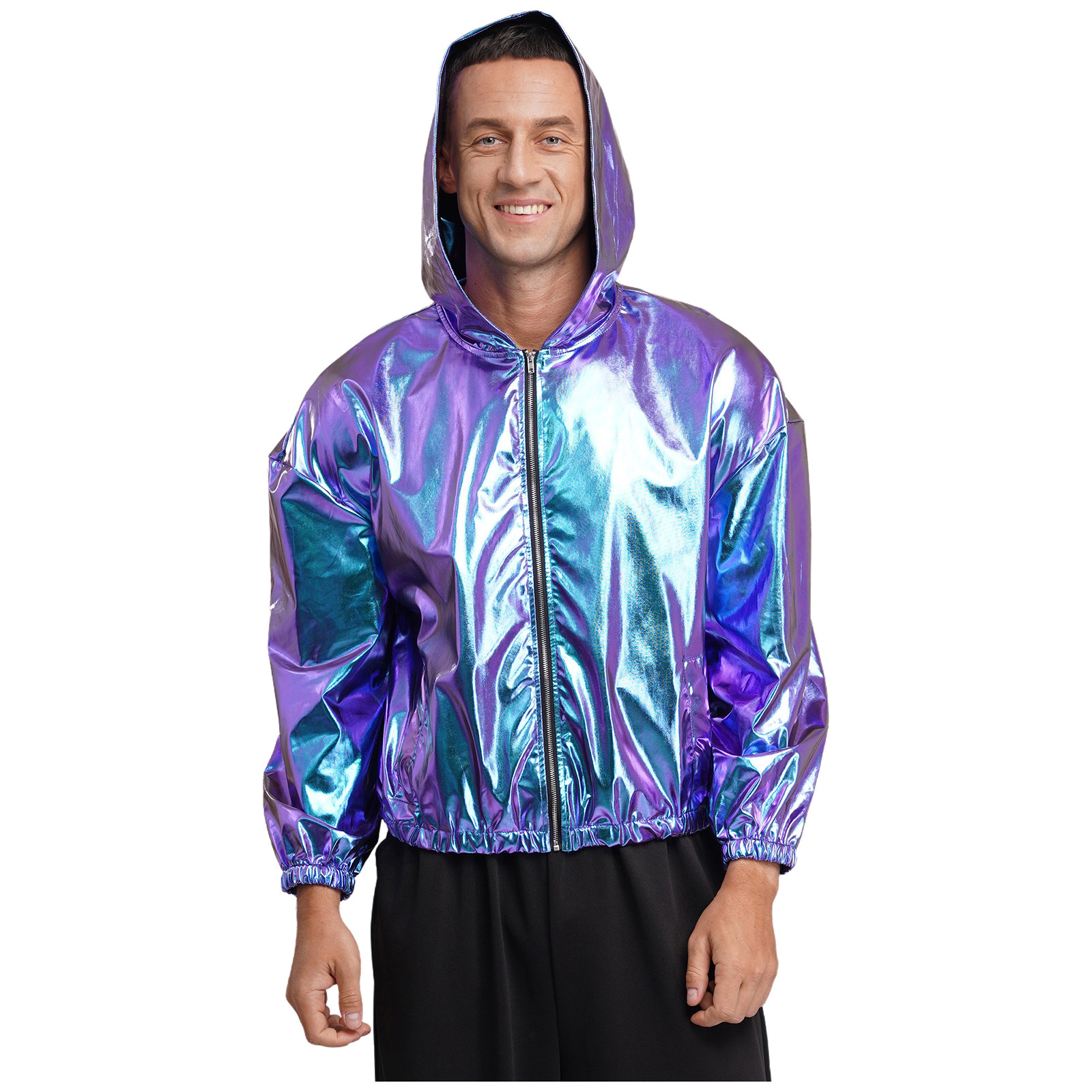 Mens Shiny Metallic Hooded Bom - огляд і ціна Mens Fashion Bomber Jacket