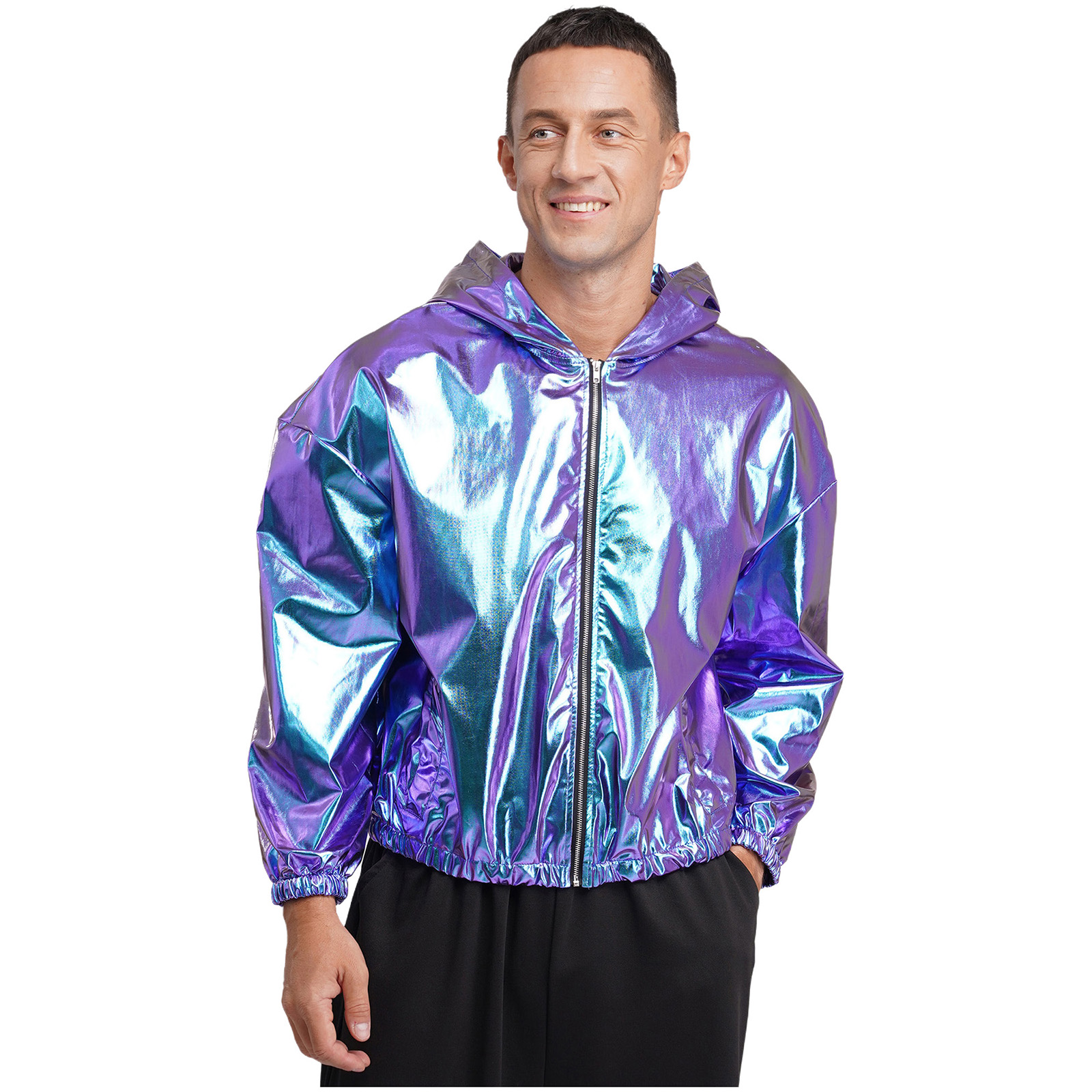 Mens Shiny Metallic Hooded Bom - огляд і ціна Mens Fashion Bomber Jacket