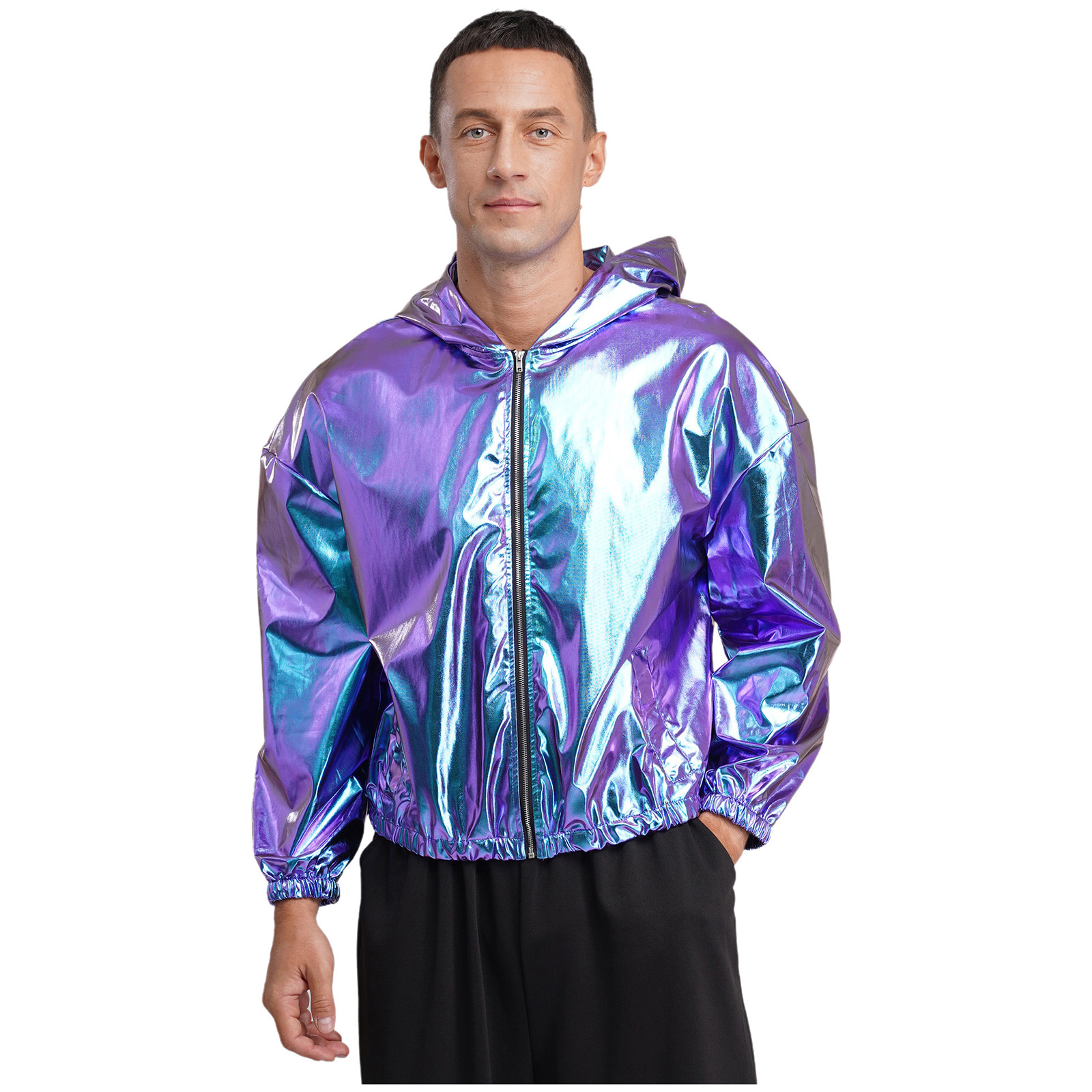 Mens Shiny Metallic Hooded Bom - огляд і ціна Mens Fashion Bomber Jacket