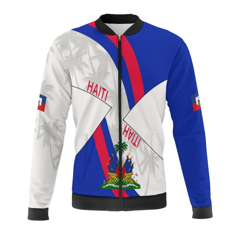 Haiti Flag Map 3d Print Jacket - огляд і ціна Mens Fashion Bomber Jacket