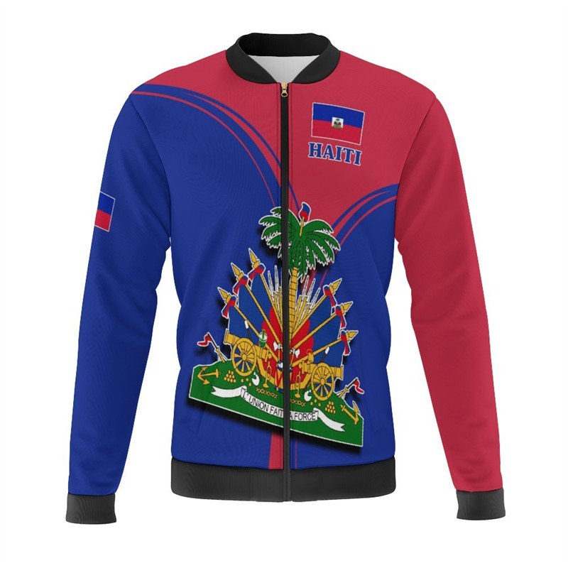 Haiti Flag Map 3d Print Jacket - огляд і ціна Mens Fashion Bomber Jacket