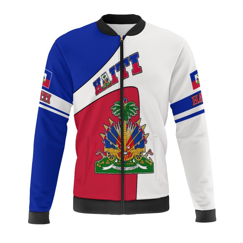 Haiti Flag Map 3d Print Jacket - огляд і ціна Mens Fashion Bomber Jacket
