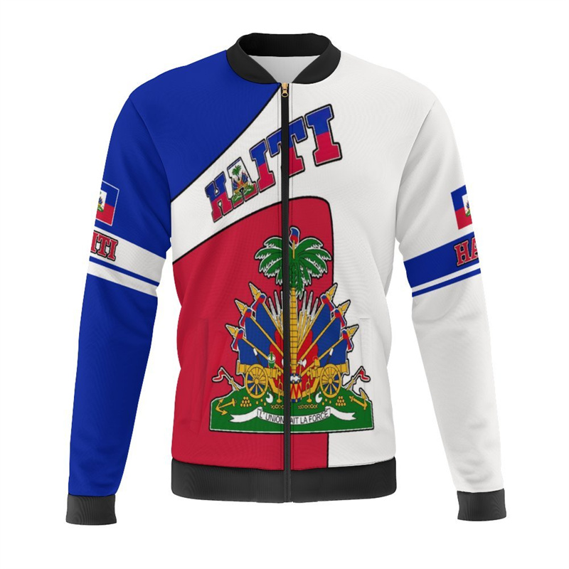 Haiti Flag Map 3d Print Jacket - огляд і ціна Mens Fashion Bomber Jacket